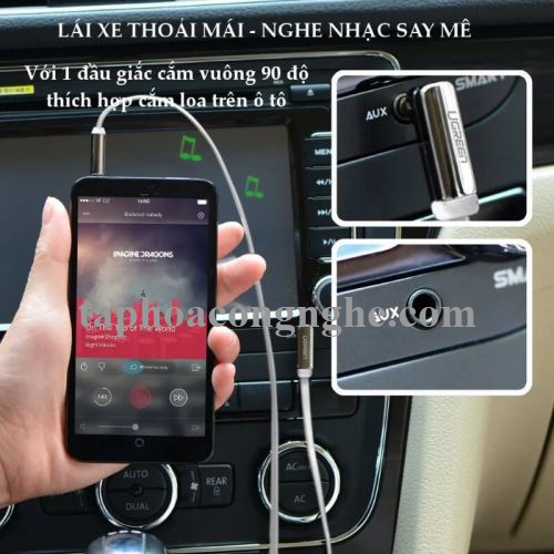 Ugreen 10761 5M màu trắng Dây Audio 3.5Mm Dẹt Mạ Vàng 1 Đầu Vuông 90 Tpe AV119 30010761